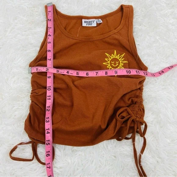 NWT MIGHTY FINE brown embroidered sun scrunched side stretch top size small - Picture 11 of 11